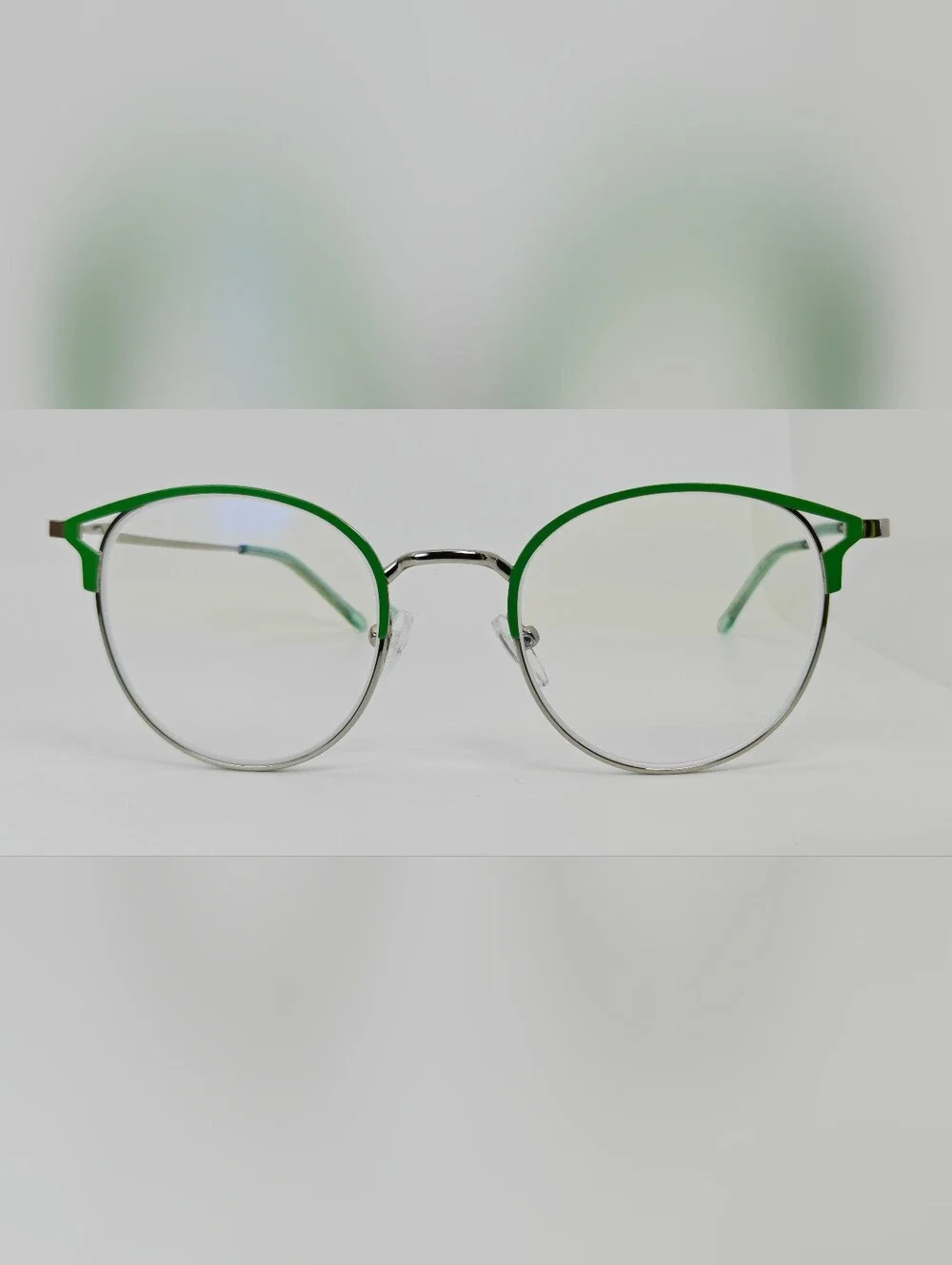 Jive. Lime Green and Silver Round Metal Eyeglasses. Wider Face Design.